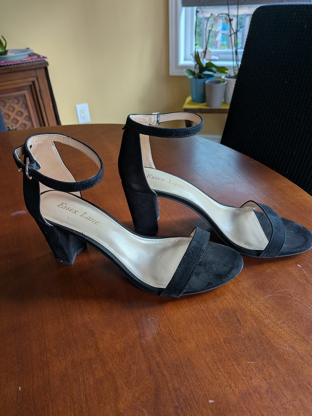 Essex Lane Black Ankle-Strap Block Heels